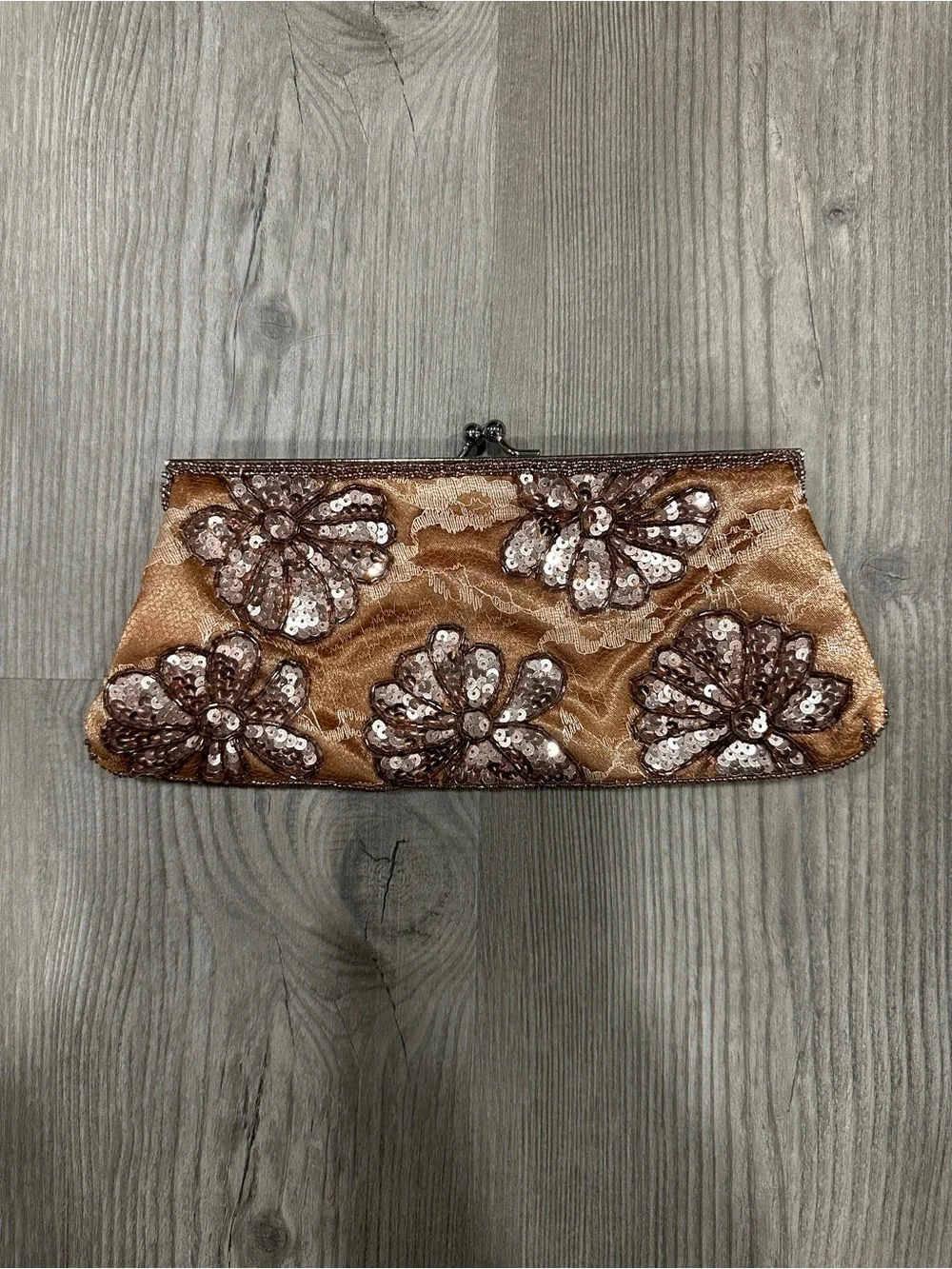 Embellished Bronze Floral Sequin Clutch